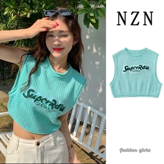 NZN Quần áo nữ thời trang Hàn Quốc chất liệu dệt kim chữ lồng, cổ tròn, áo vest không tay