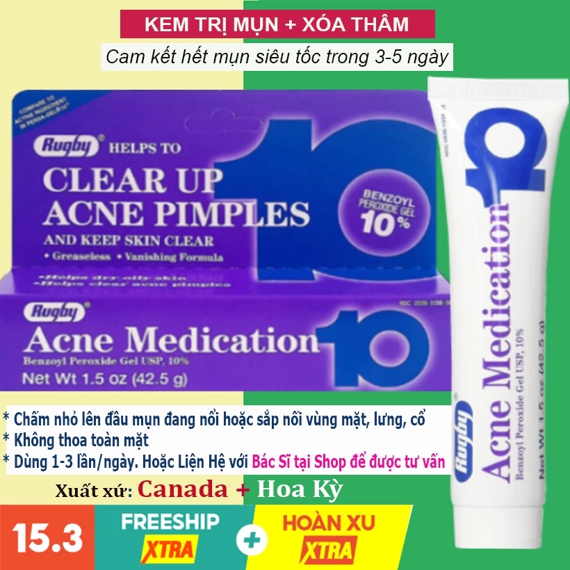 [Auth chính hãng] Gel ngừa mụn  Acne Medication 10% Rugby gel benzol peroxide 10%,Acne Pimples,hết mụn sau 1 tuần,CANADA