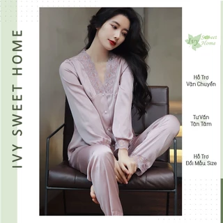 Đồ Ngủ Tay Dài Quần Dài Mặc Nhà Lụa Satin Cao Cấp ♥️ IVY660T