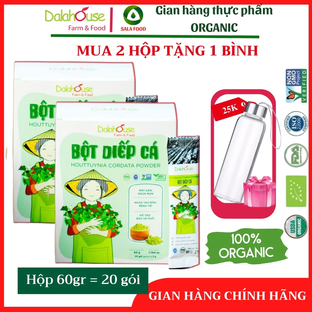 [COMBO 2 HỘP BỘT DIẾP CÁ] Bột diếp cá Dalahouse sấy lạnh nguyên chất  Organic 100%, DATE MỚI NHẤT