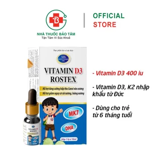 Vitamin D3 ROXTECH, Vitamin K2 MK7 tăng cường hấp thu canxi, chắc khỏe xương răng - 10ml [Vitamin D3 Rostex Xanh]