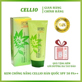 Kem Chống Nắng Cellio Chính Hãng Hàn Quốc SPF 50 PA+ Green Tea, Colagen, Waterproof Daily