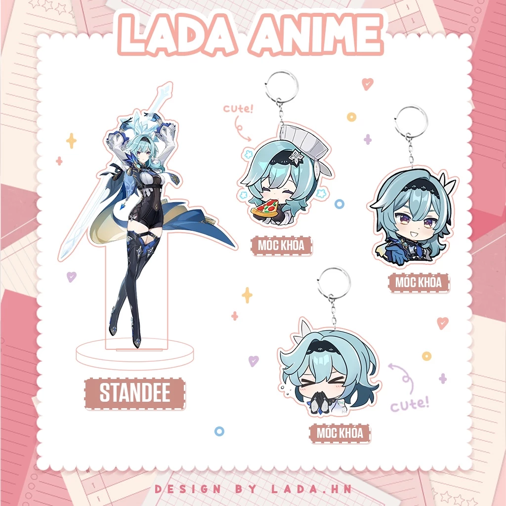 Móc khóa mô hình standee đứng để bàn Eula Genshin Impact Lada anime đáng yêu chibi trang trí quà tặng