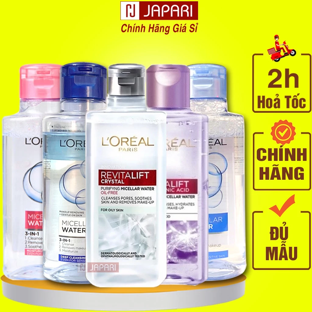 Nước Tẩy Trang Loreal 30ml/95ml Mini Micellar CHÍNH HÃNG-Tẩy Trang L Oreal Tím/Xám Cho Da Dầu Mụn Khô Nhạy Cảm Japari