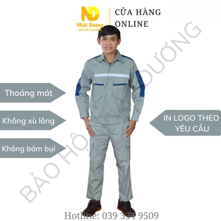 Quần áo bảo hộ vải kaki màu ghi phối xanh hàn quốc Đồng phục bảo hộ kỹ sư, kỹ thuật, công trình PR02