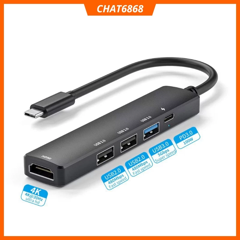 Bộ chia cổng usb, type C thành 5 cổng full box, hub type C ra Lan mở rộng cho pc, laptop, điện thoại, macbook