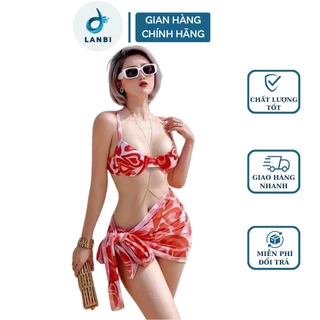 Đồ Bơi Nữ Bikini Lanbishop 3 Món Áo Gọng Nâng Ngực Họa Tiết Tim Hồng Trắng Kèm Khăn Mẫu Mới Sexy Lanbi 111