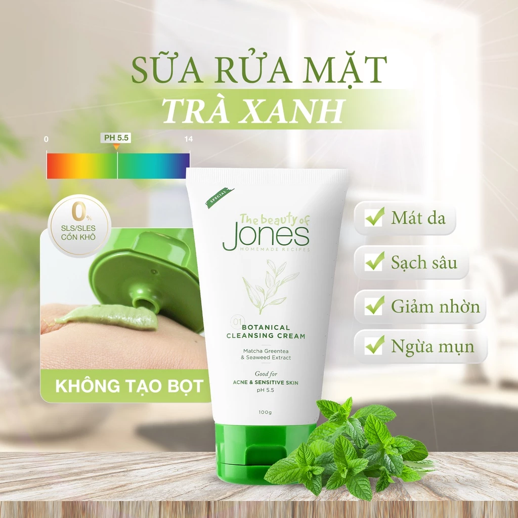 Sữa rửa mặt da mụn nhạy cảm từ trà xanh tảo biển The Beauty of Jones