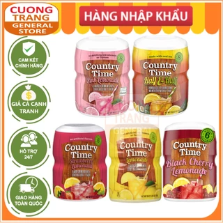 Bột Country Time Lemonade Naturally Flavored Powdered Drink Mix, trawberry Lemonade, Half Lemonade & Half Iced Tea 538g