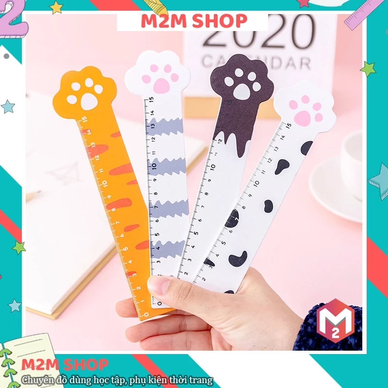 Thước gỗ hình chân mèo nhiều màu sắc cute đáng yêu (15cm)