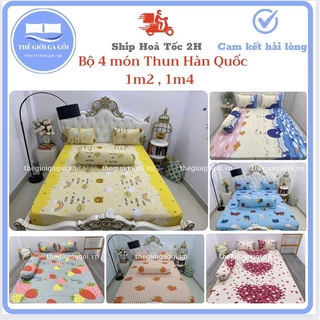 Bộ Ga Thun Lạnh Hàn Quốc 4 món kích thước 1m2 , 1m4  ( 1 ga bọc + 2 vỏ gối nằm + 1 vỏ gối ôm)