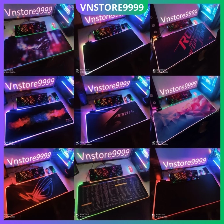 Miếng lót chuột led rgb, pad chuột Asus, Msi, Aorus, phím tắt, nhiều màu sắc siêu bền dày 4mm full box bảo hành 1 năm