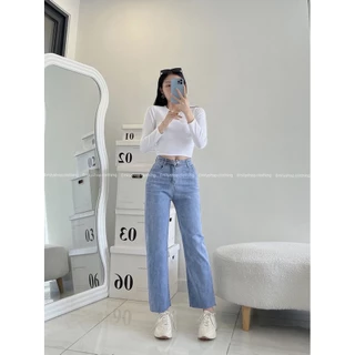 [Mã FATOP12 giảm 30K đơn 150K] Quần jeans bò nữ denim ống rộng suông lưng cạp cao form rộng chất đẹp Emilyshop (J)