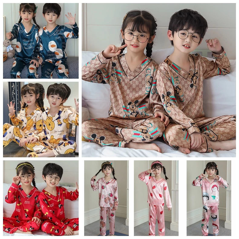 Bộ Đồ Ngủ Pijama Tay Dài Nhẹ Nhàng In Họa Tiết Hoạt Hình Dễ Thương Cho Bé