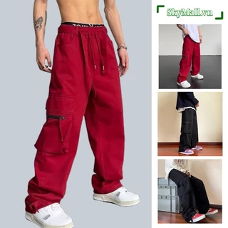 Quần nam Thời Trang cargo pants Hàn Quốc bigsize quần túi hộp nam from rộng quần ống rộng chất đũi cao cấp quần yếm nam