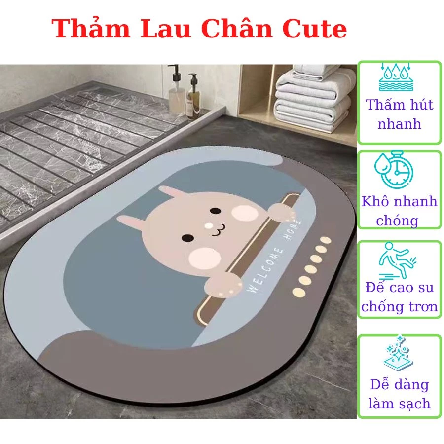 Thảm Lau Chân Nhà Tắm Thấm Nước Chống Trượt Silicon, Thảm Chùi Chân Chống Trượt Cute - Darling Home