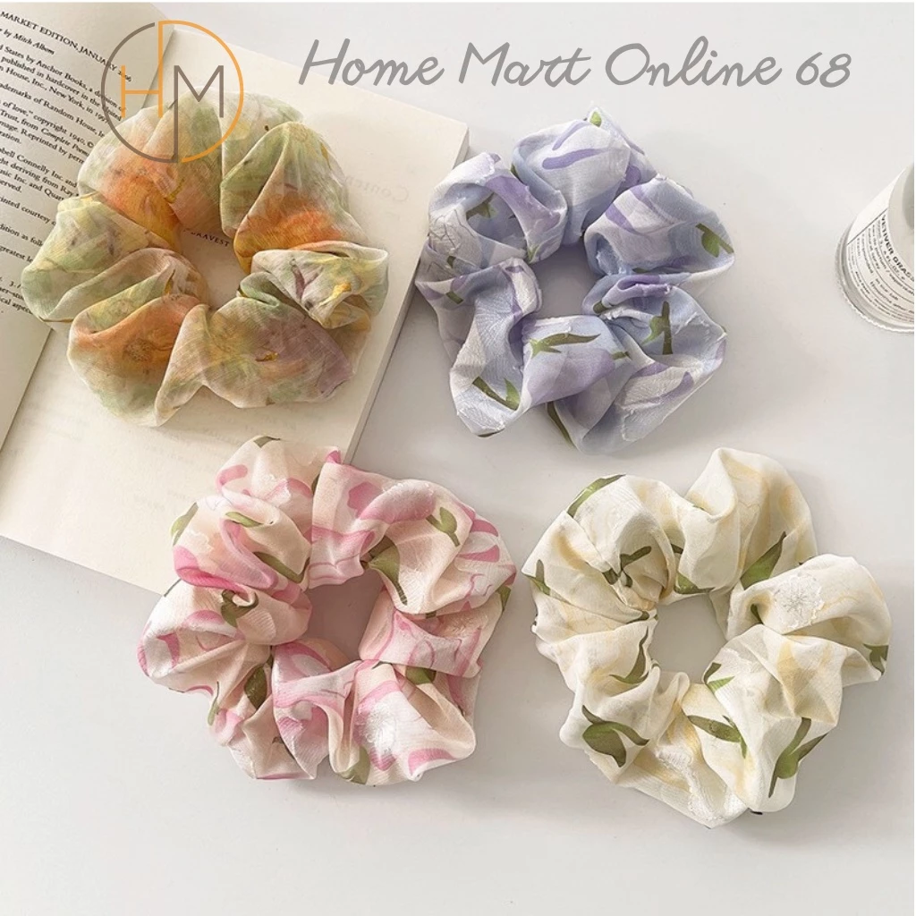 Dây buộc tóc scrunchies họa tiết siêu xinh