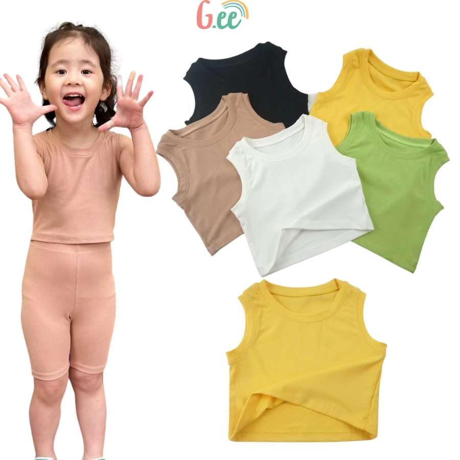 Áo Croptop sát nách bé gái vải gỗ sồi điều hoà, màu cực xinh