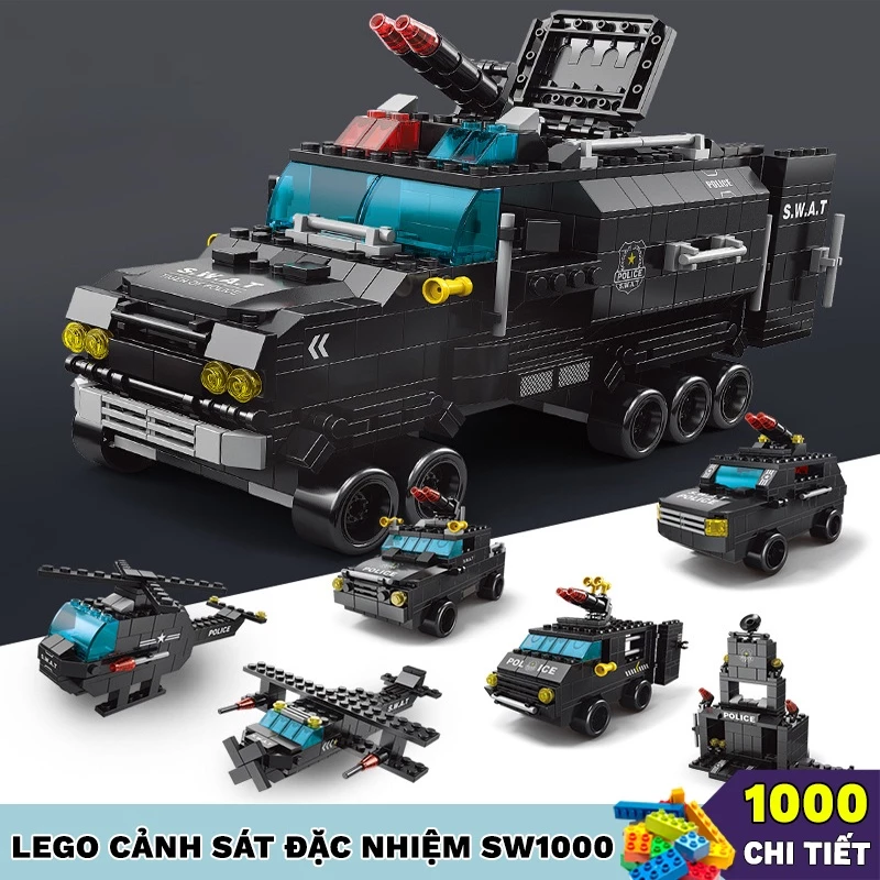 [1000 Chi TIết] Bộ đồ chơi lắp ráp lego cảnh sát swat, lego xe cảnh sát, lego máy bay chiến đấu và trực thăng