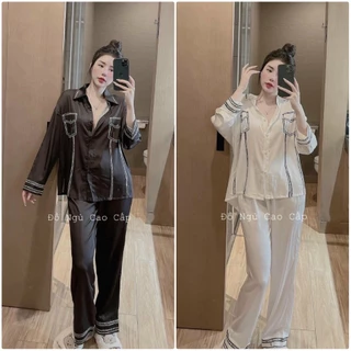 Đồ bộ Pijama lụa xước, thiết kế đơn giản nhưng cực kỳ sang trọng-FREESIZE