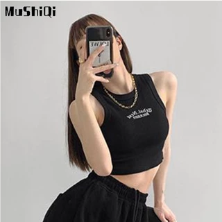 Áo Croptop Sát Nách Ôm Dáng Thêu Chữ Thời Trang Cho Nữ