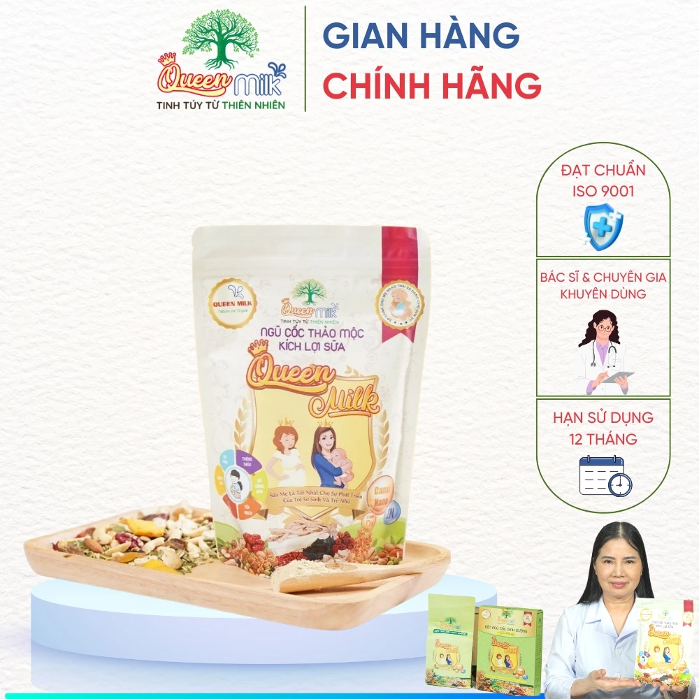 Ngũ cốc thảo mộc lợi sữa QUEENMILK ⚡ CHÍNH HÃNG ⚡ Ngũ cốc kích sữa gồm 30 loại hạt Organic kết hợp thảo mộc [400gr]