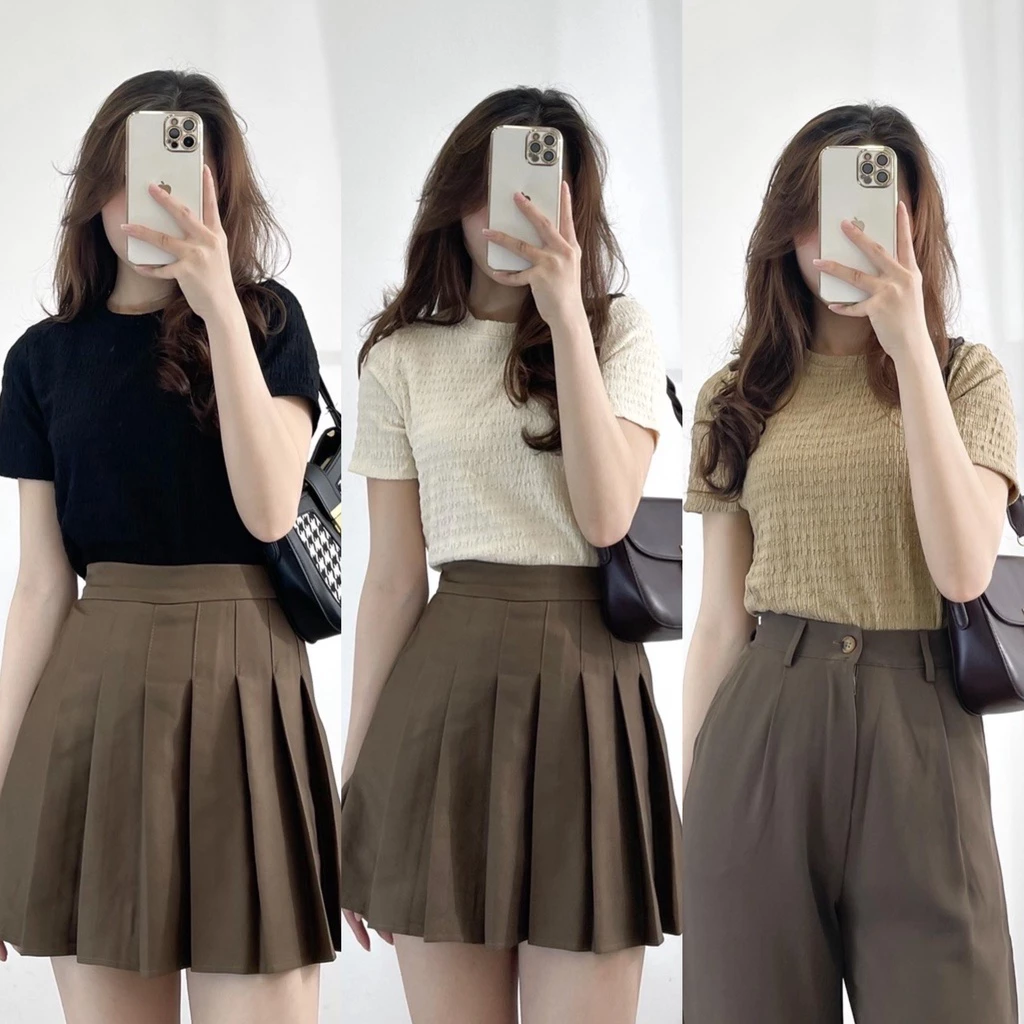 Áo thun babytee croptop cổ tròn chất xốp nhăn