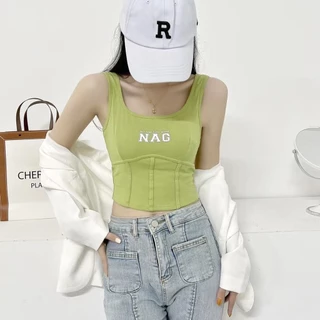 Áo 2 dây nữ kèm đệm lót, Áo ba lỗ croptop cổ vuông có đệm ngực,Chất liệu Cotton mềm mịn co giãn tôn dáng,Áo diện hè xinh