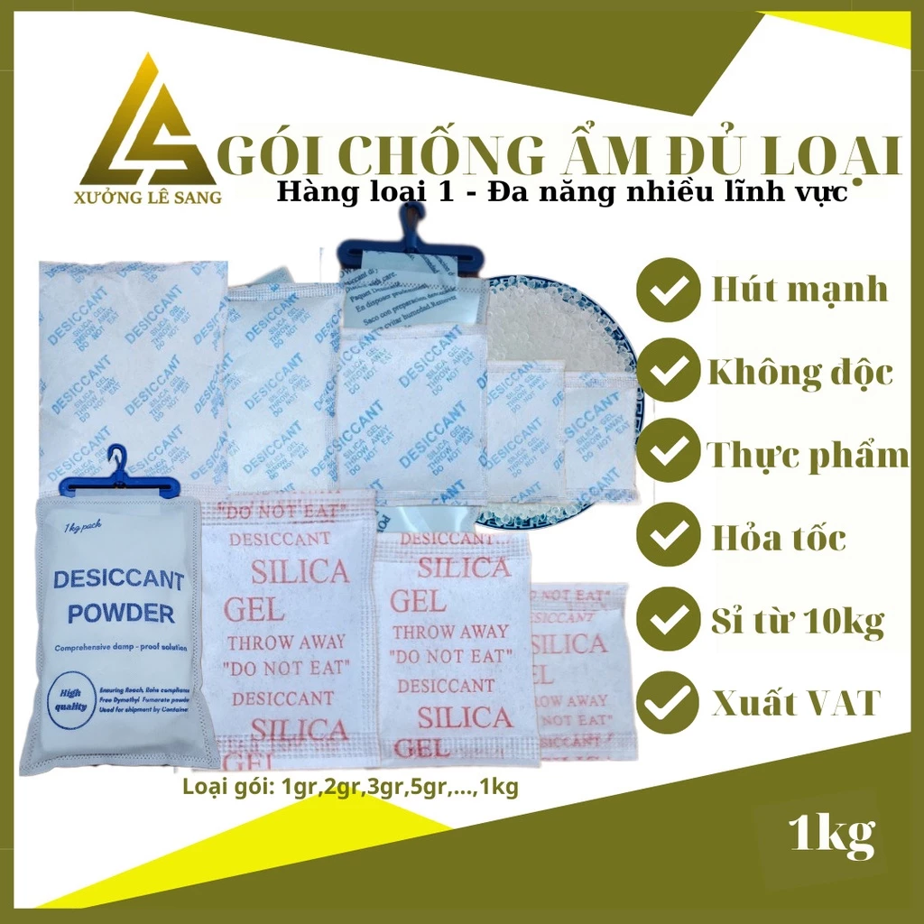 Gói Hút Ẩm Đóng Túi 1KG-Loại 1/2/3/5/10/50/100/200/500/1000gram Silica Gel - Gói Chống Ẩm Mốc,Khử Mùi quần áo, điện tử