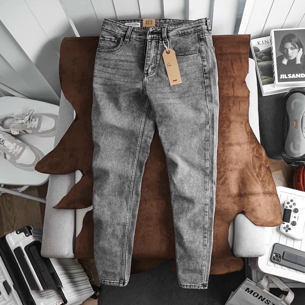 Quần bò jean nam màu xám tro skinny co giãn 4 chiều slimfit Avocado