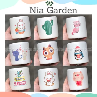 Chậu mini trồng sen đá xương rồng cây để bàn trụ nhỏ in hình Nia Garden N2