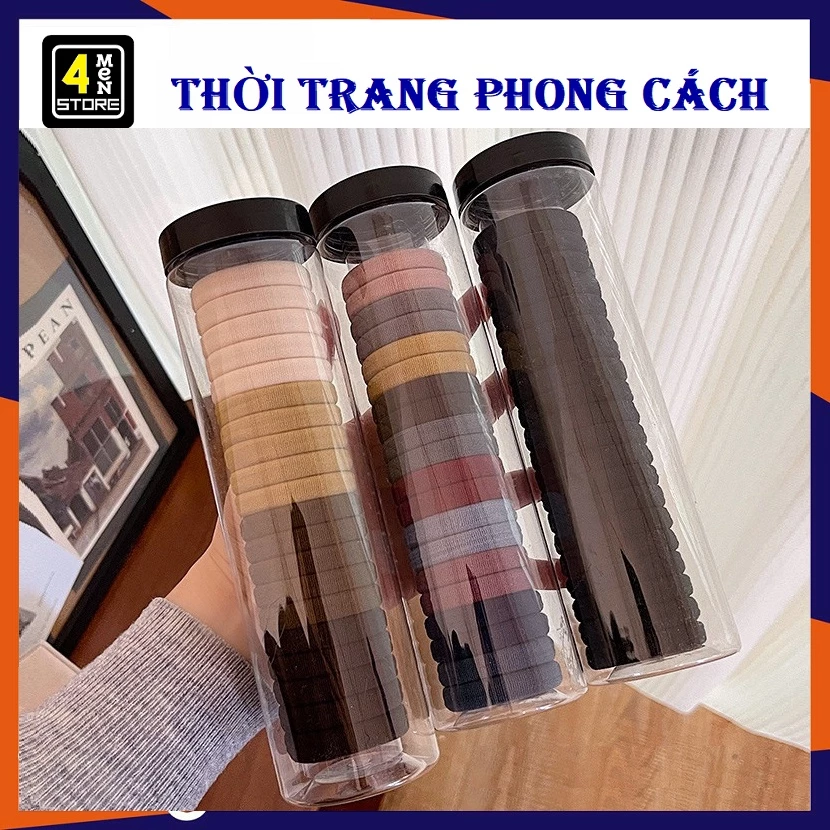 HỘP 20 Chun / Thun Buộc Tóc Nhiều Màu Sắc Co Giãn Mềm Mại Phong Cách Hàn Quốc, Dây Buộc Tóc Trơn Kèm Ông Đựng Trong Suốt