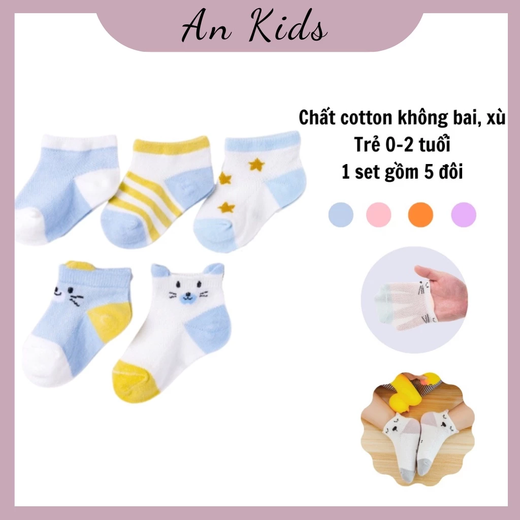 Set 5 đôi tất lưới cổ thấp Kid Sock điều hòa cho bé từ 0-3 tuổi Ankids