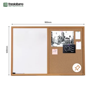 Bảng Combo Ghim Lie (Ghim Bần) - Melamin Trắng Khung Gỗ Nâu - Kích Thước 60x90cm