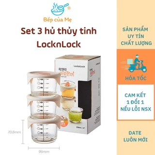 Hộp đựng thức ăn cho bé bằng thủy tinh cao cấp Lock&Lock có vạch chia 230ml, Set 3 hộp, Shop Bếp Của Mẹ