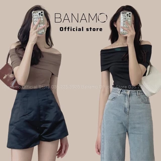 Áo thun Banamo Fashion áo thun tăm ngắn tay trễ vai 3 màu 3135