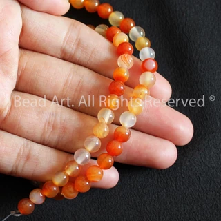 [1 Hạt] 6MM Đá Agate Đỏ Cam, Hoả, Thổ, Phối Vòng Tay Phong Thuỷ, Chuỗi Hạt, Trang Sức S50 - Bead Art