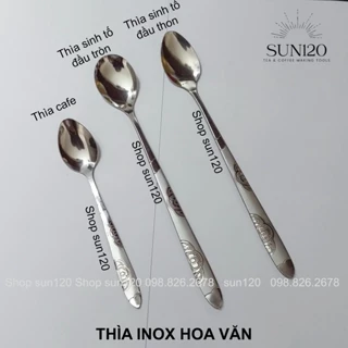 Thìa muỗng inox HOA VĂN sinh tố cán dài hoặc cafe cán ngắn bền đẹp