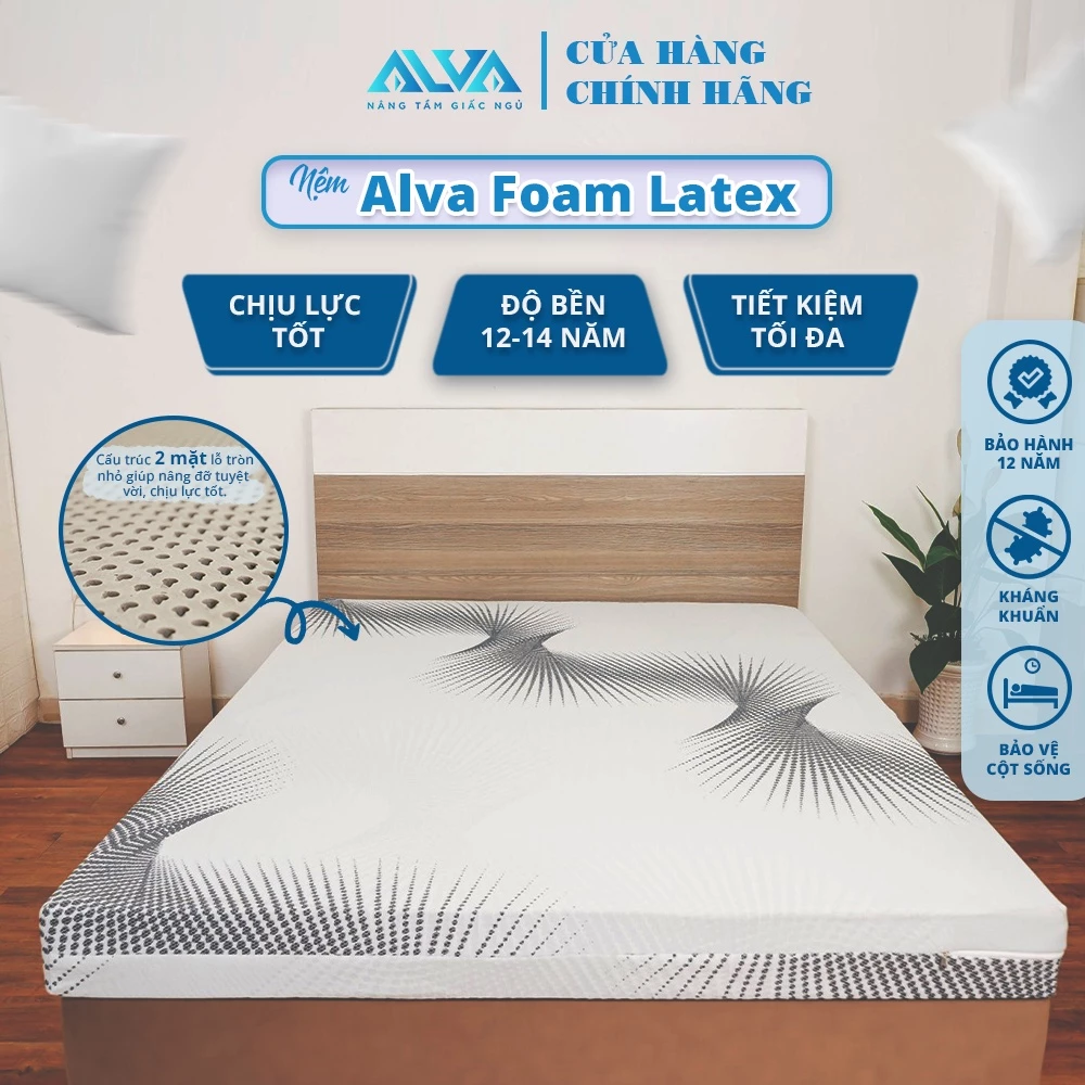 [Nệm Than Hoạt Tính] Nệm 100% cao su thiên nhiên 2 mặt lỗ màu xám Alva Foam Latex kháng khuẩn tốt cho sức khỏe