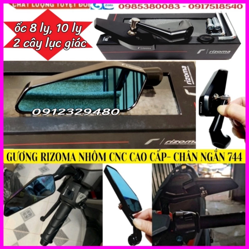 💥Gương Chiếu Hậu Rizoma Cao Cấp 744 Chân Ngắn Gắn Nhiều Dòng Xe (giá 01 chiếc)💥 Hàng Cao Cấp