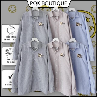 ( chính hãng ) Áo Sơ Mi Form Rộng Nam Nữ Chữ Thêu W - PQK BOUTIQUE