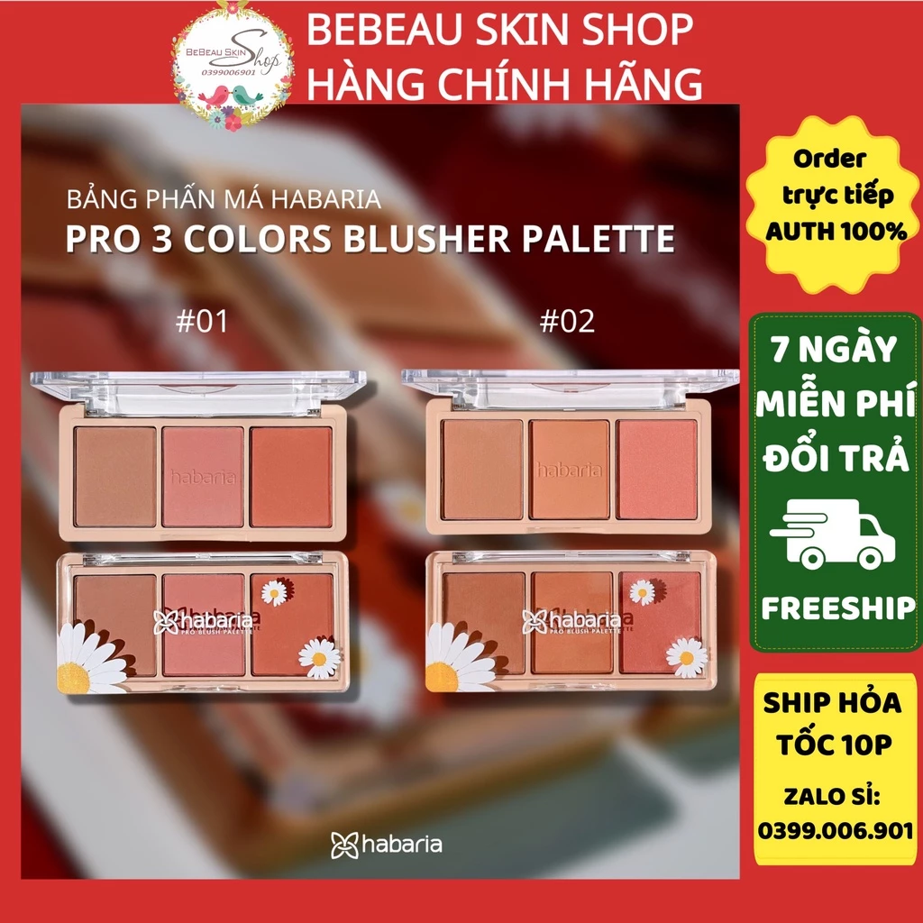 BẢNG PHẤN MÁ 3 Ô HABARIA PRO3COLOR BLUSHER PALETTE - Bebeau