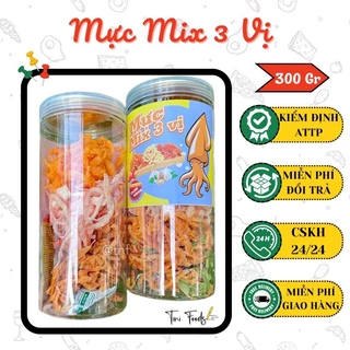 KHÔ MỰC MIX 3 VỊ MỰC HẤP DỪA + MỰC BƠ TỎI + MỰC TOYUM 300Gr - Ăn vặt giá rẻ