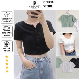 Áo croptop nút ngực chất bozip cotton co dãn tốt mặt mịn, không xù.