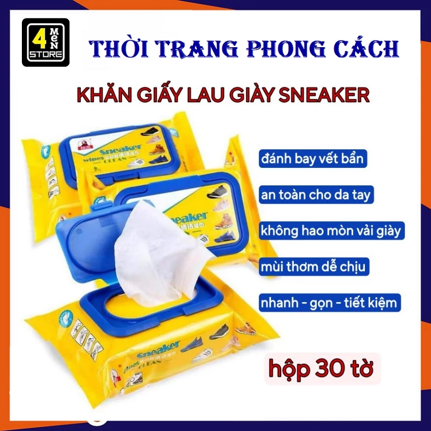Khăn Giấy Lau Giày Sneaker Siêu Sạch Hộp 30 Tờ, Lau Túi Xách, Ba Lô Không Hoá Chất Làm Hại Da Tay, Vải Giày Đa Năng