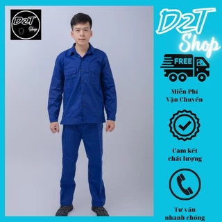 Quần áo bảo hộ lao động màu xanh lam vải Kaki 2/1 dày, đẹp, bền bỉ