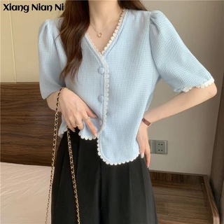 Xiang Nian Ni Áo sơ mi ngắn tay cổ chữ V thời trang nữ tính