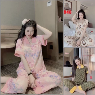 Bộ pijama nữ cộc tay mặc đi ngủ, thiết kế cổ sen, họa tiết dễ thương, nhiều màu lựa chọn HOTTREND