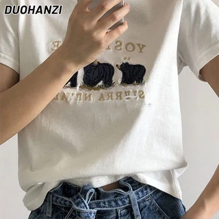 Áo thun DUOHANZI cotton ngắn tay ôm dáng thời trang mùa hè cho nữ