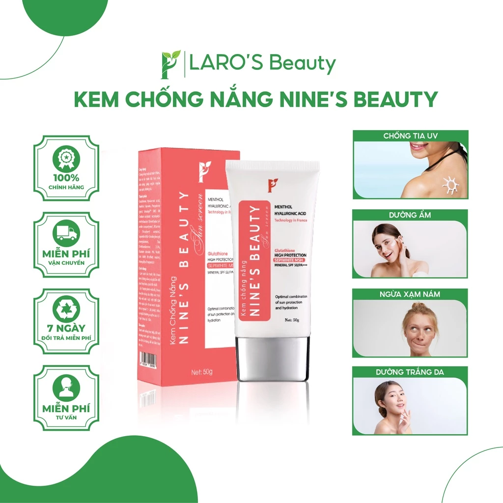 Kem Chống Nắng Sinh Học Nine’s Beauty 50g SPF 50/PA+++, - Chống UVA & UVB 8h, Ngừa Nám Sạm, Dưỡng Da - Laros Beauty